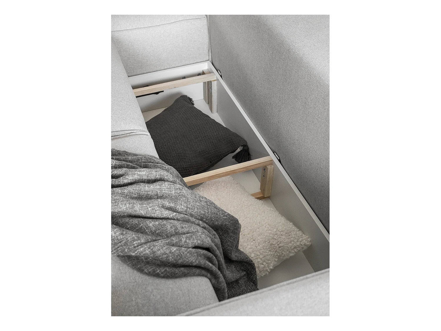 Canapé d'angle gauche convertible moderne tissu bleu turquin Willace 302cm