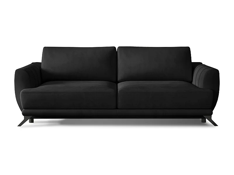 Canapé convertible 3-4 places velours anthracite et pieds métal noir Zora 250cm