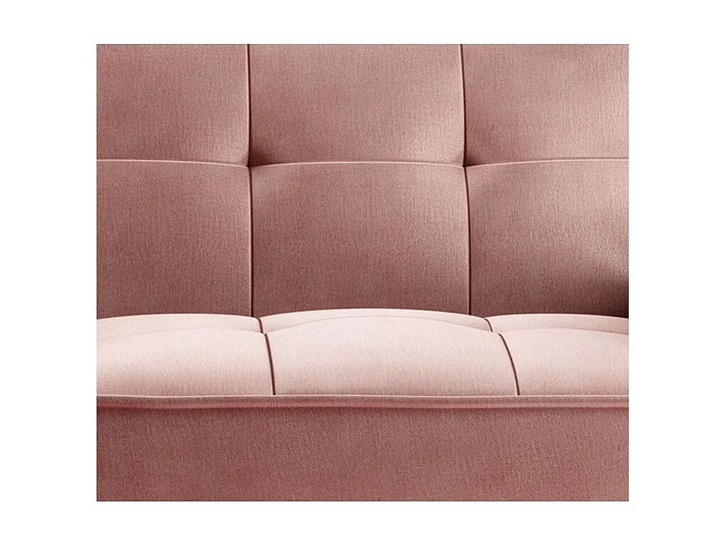 Canapé convertible 3 places tissu doux rose capitonné et pieds bois noir Bizza 220cm