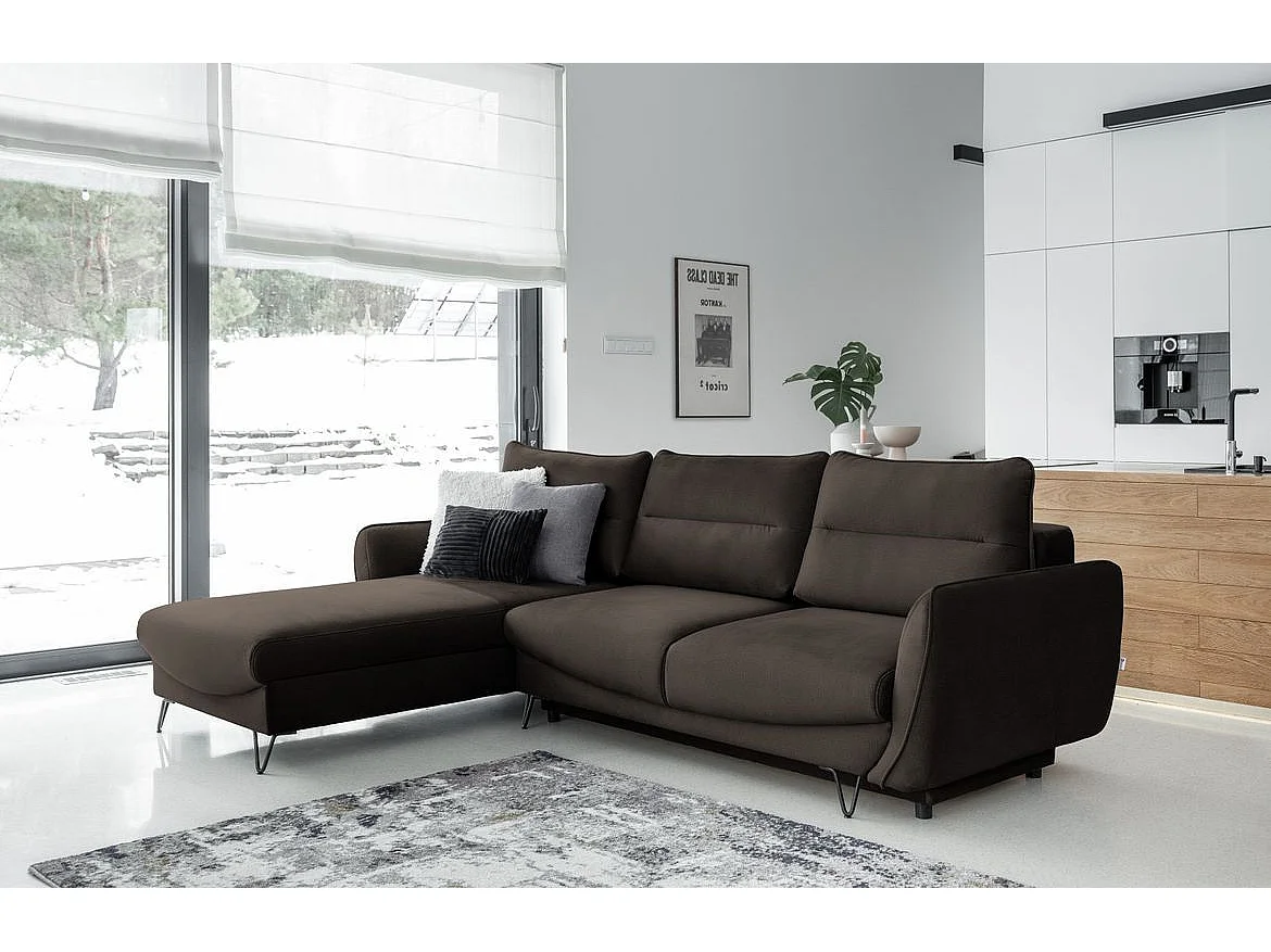 Canapé d'angle gauche convertible tissu doux marron Zurik 276cm