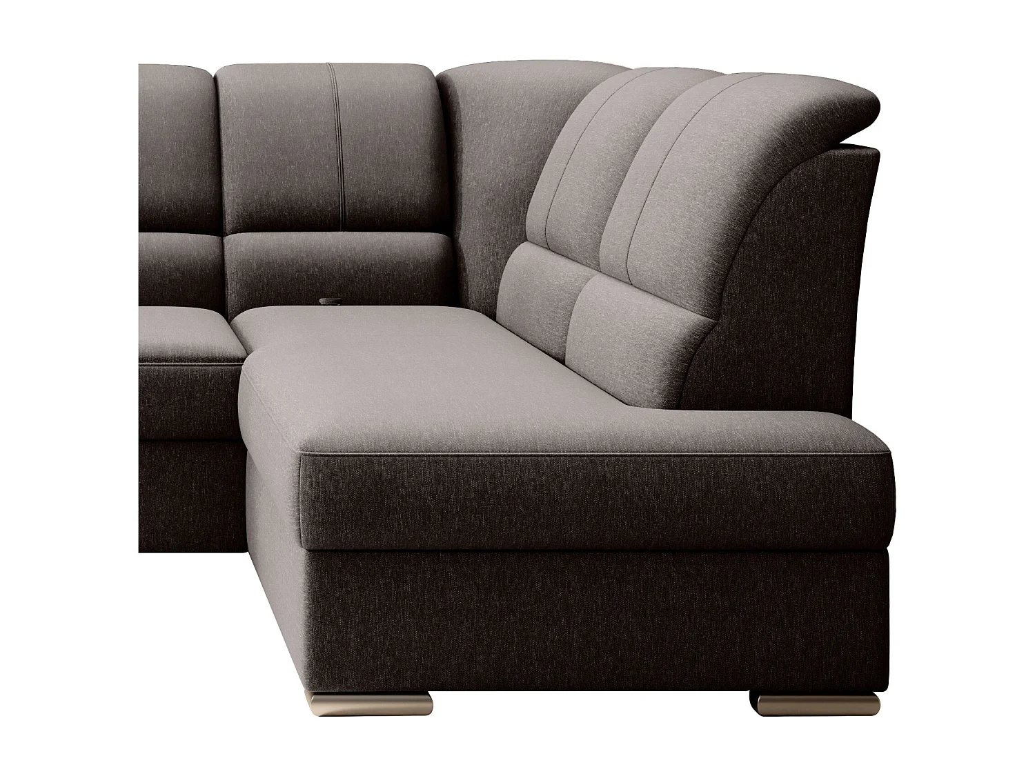 Canapé angle droit convertible tissu marron et pieds acier chromé Zabor 270cm