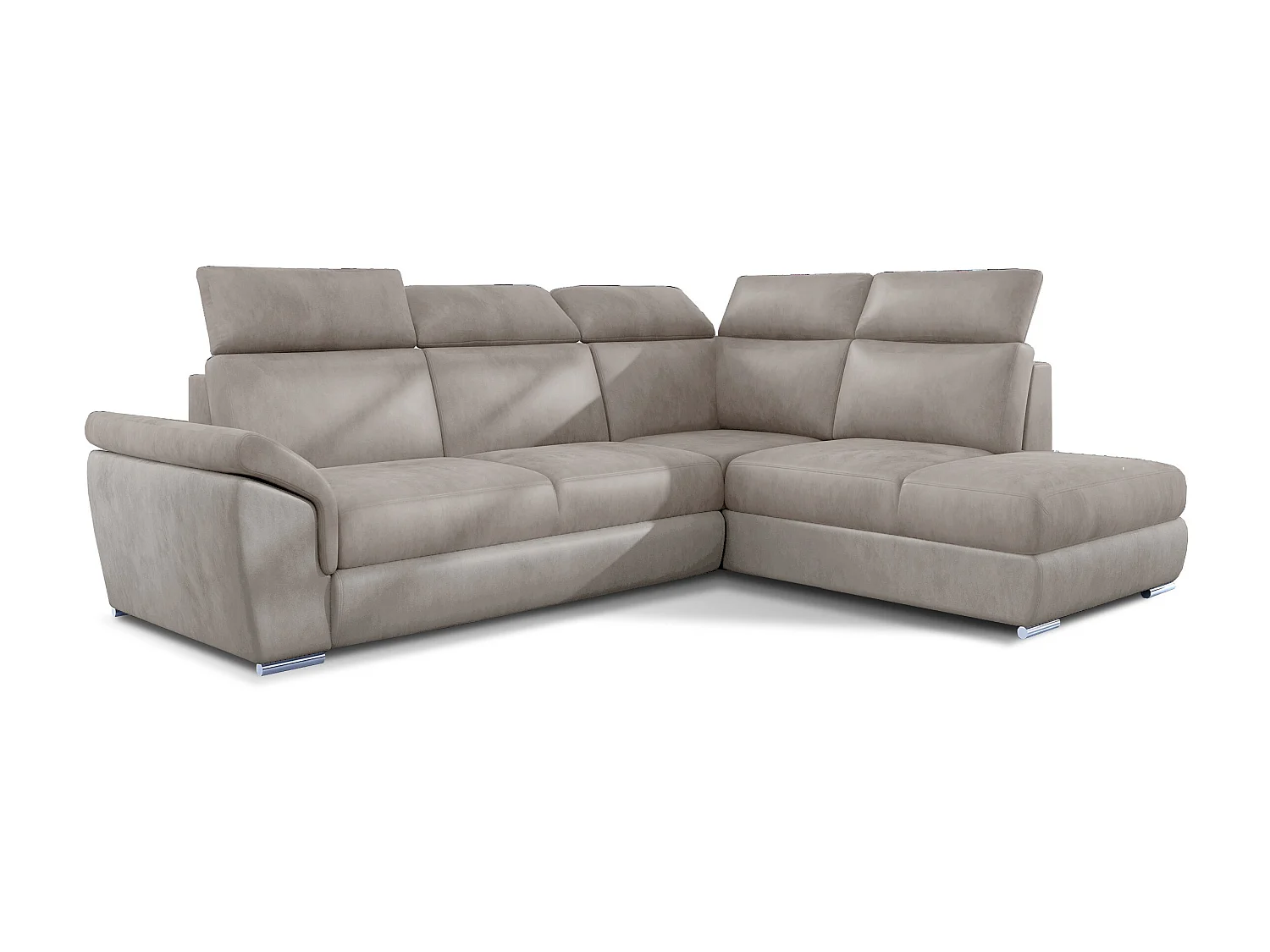 Canapé angle droit convertible velours marron clair avec appuis-tête réglables Kepita 260cm