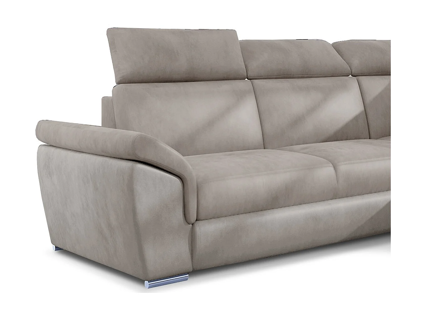 Canapé angle droit convertible velours marron clair avec appuis-tête réglables Kepita 260cm