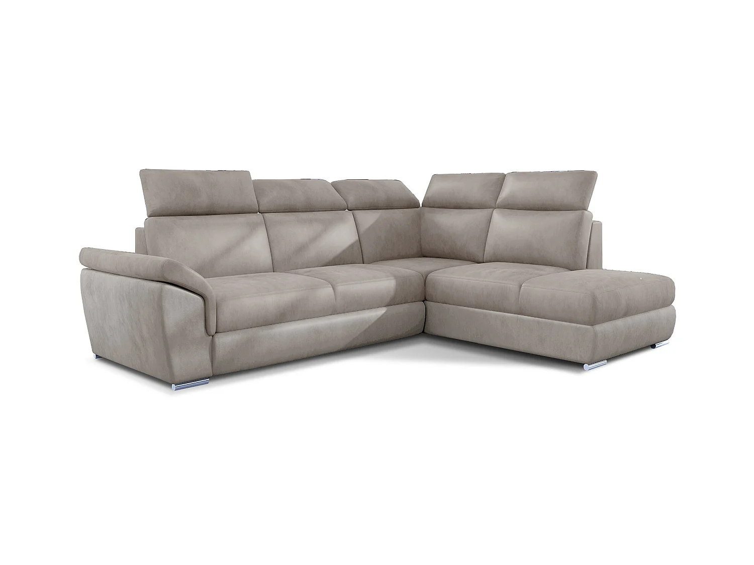 Canapé angle droit convertible velours marron clair avec appuis-tête réglables Kepita 260cm
