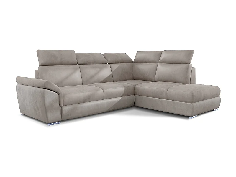 Canapé angle droit convertible velours marron clair avec appuis-tête réglables Kepita 260cm