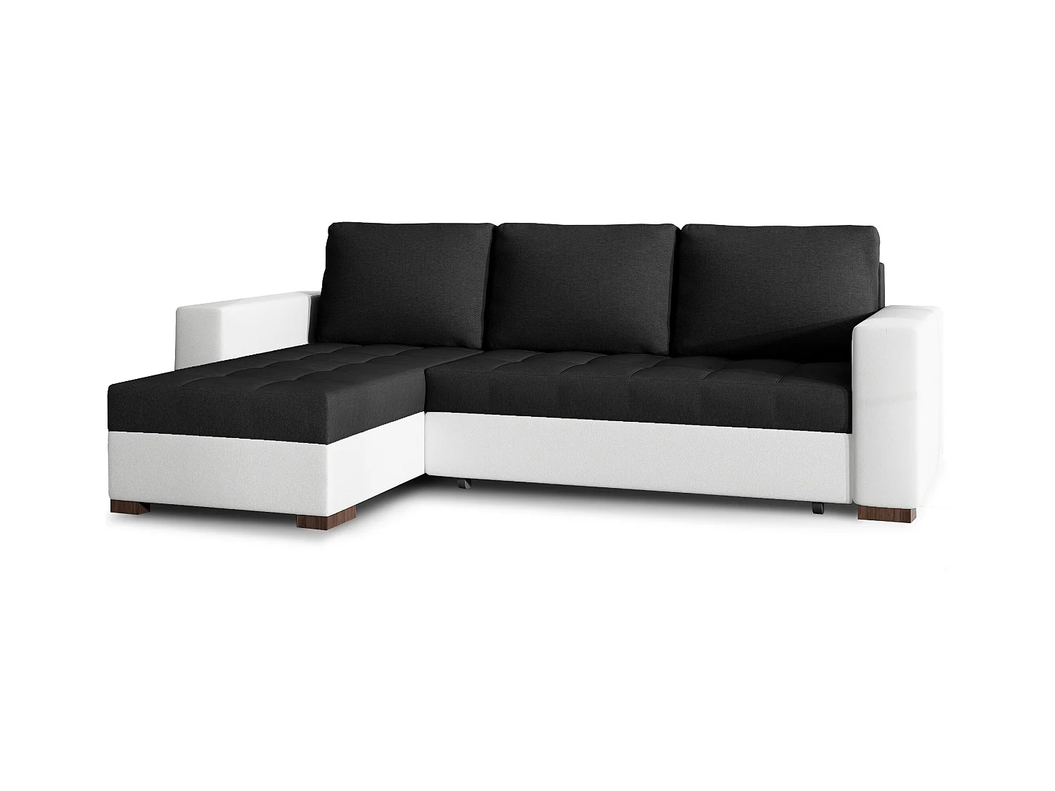 Canapé d'angle convertible et réversible tissu noir et simili cuir blanc Zelly 237cm
