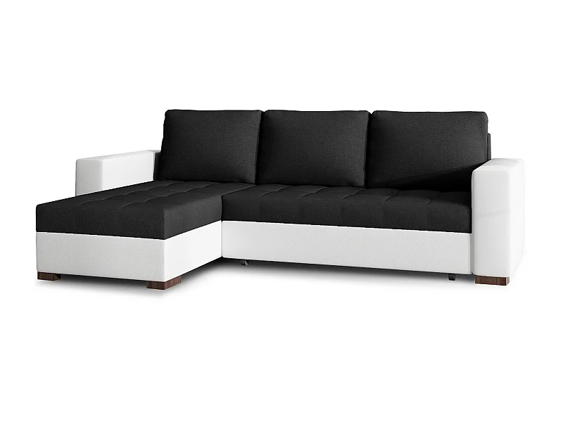 Canapé d'angle convertible et réversible tissu noir et simili cuir blanc Zelly 237cm