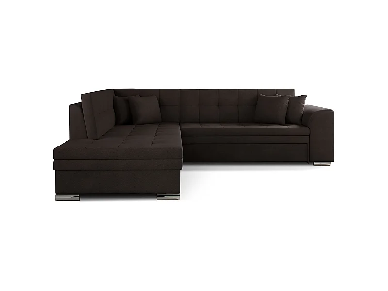 Canapé convertible angle gauche velours chocolat et chromé Pika 260cm