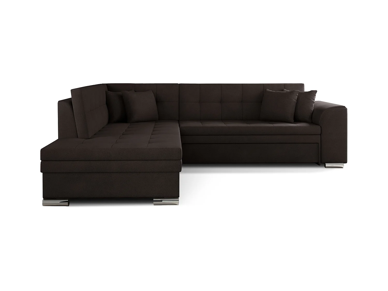Canapé convertible angle gauche velours chocolat et chromé Pika 260cm