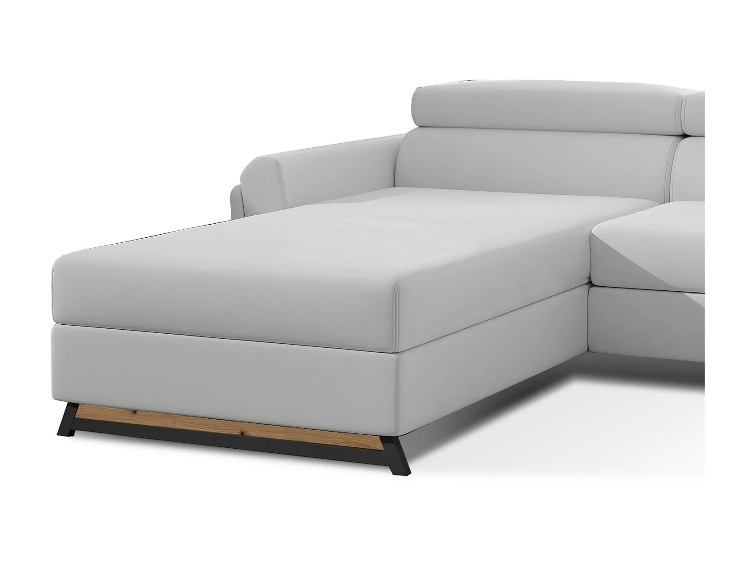 Canapé angle gauche convertible simili clair blanc avec appuis-tête réglables Mazerali 300cm