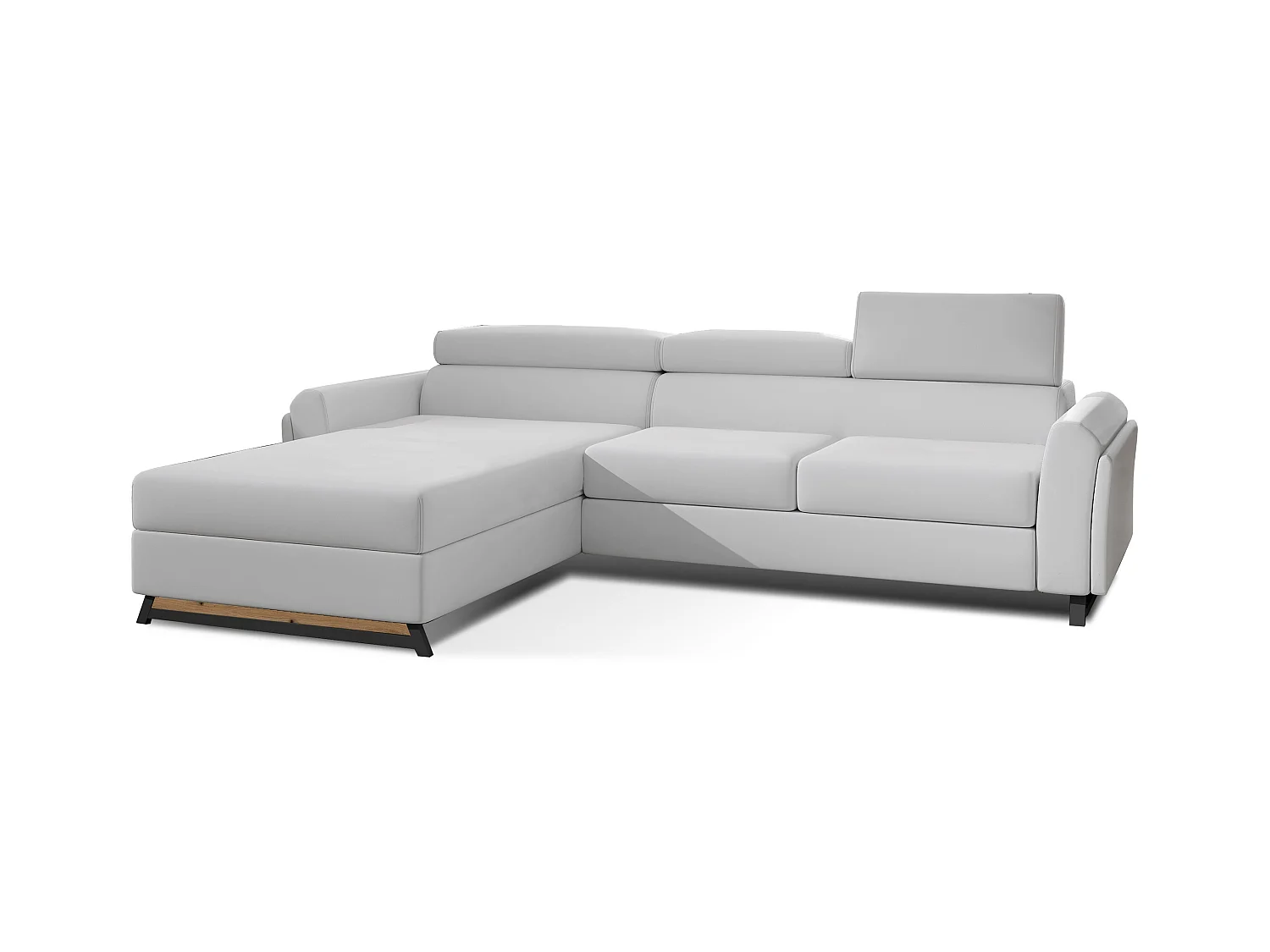 Canapé angle gauche convertible simili clair blanc avec appuis-tête réglables Mazerali 300cm