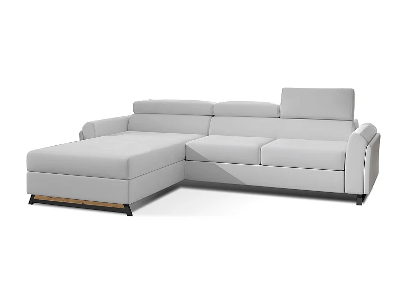Canapé angle gauche convertible simili clair blanc avec appuis-tête réglables Mazerali 300cm