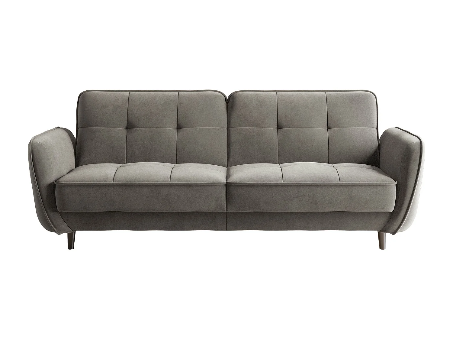 3-zits slaapbank in Maasbruin fluweel met gecapitonneerde zwarte houten poten Bizza 220 cm