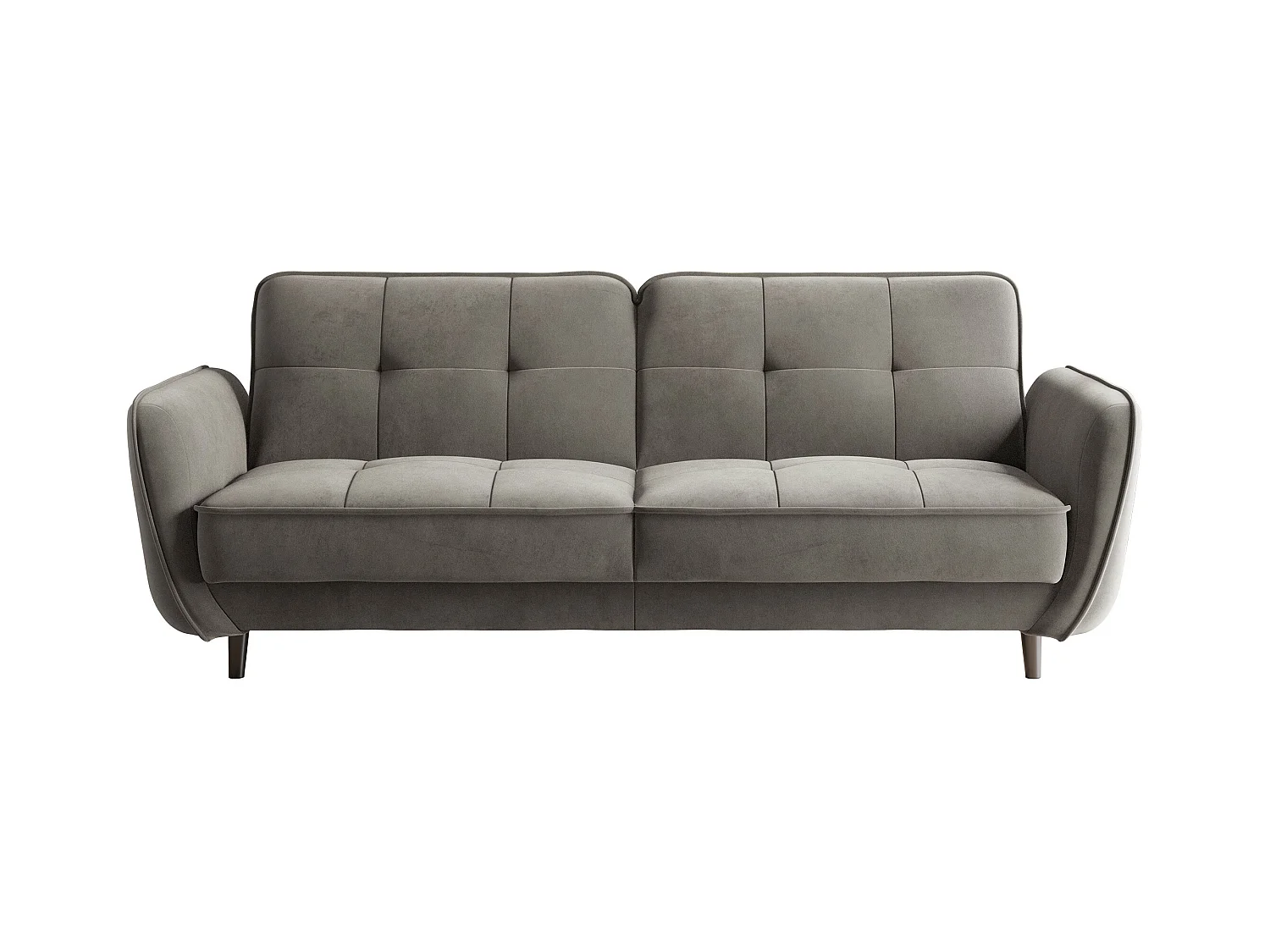 Canapé convertible 3 places velours marron meuse capitonné et pieds bois noir Bizza 220cm