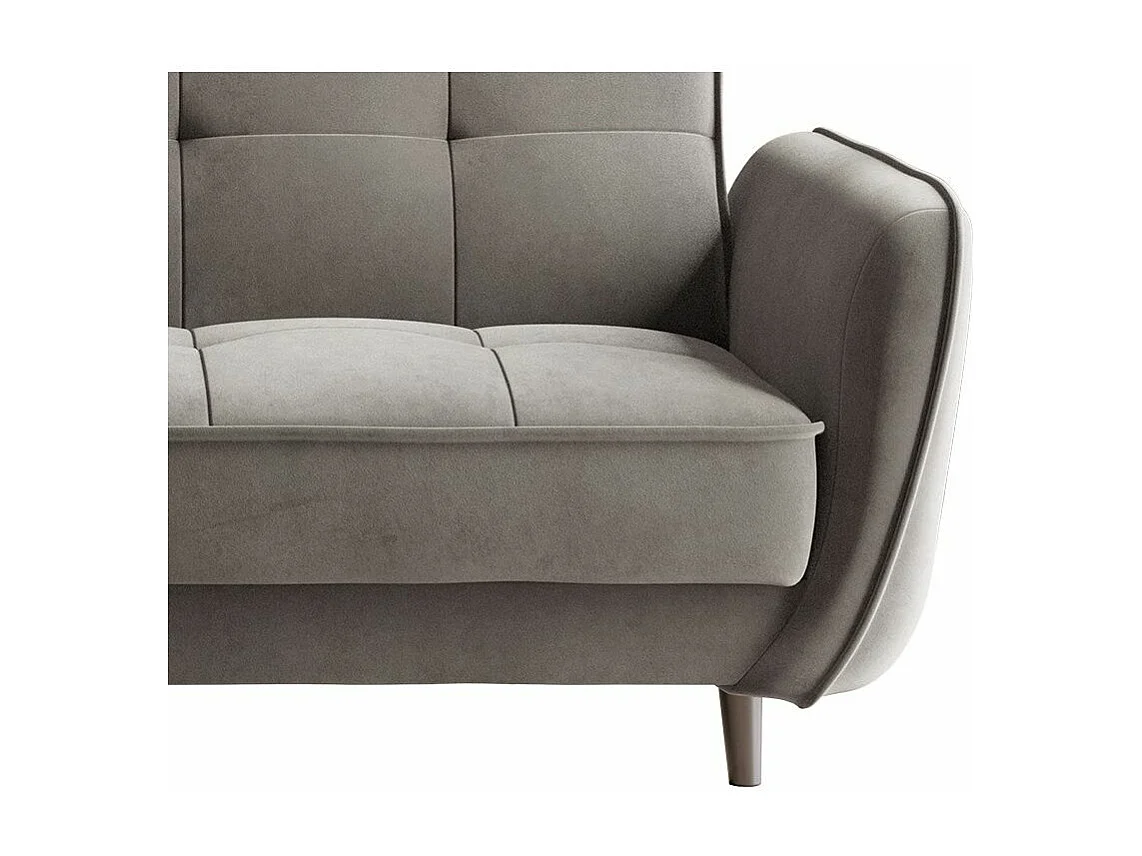 Canapé convertible 3 places velours marron meuse capitonné et pieds bois noir Bizza 220cm