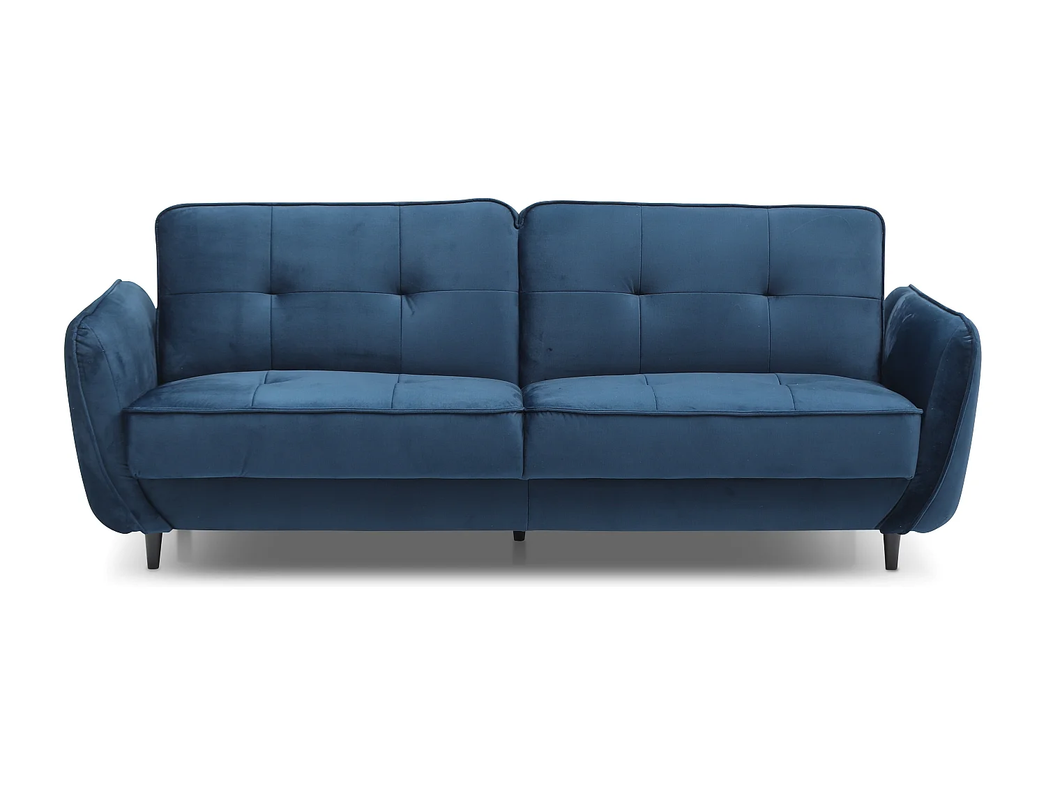 Canapé convertible 3 places velours marron meuse capitonné et pieds bois noir Bizza 220cm