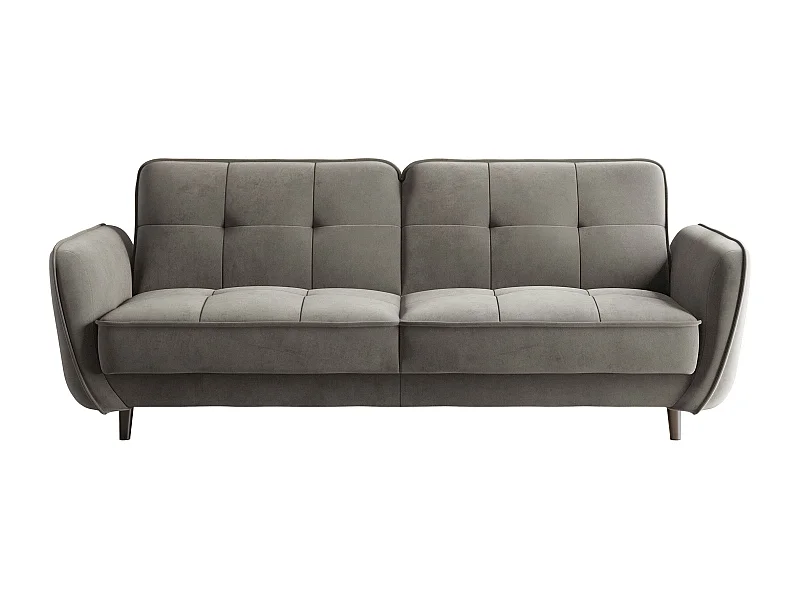 Canapé convertible 3 places velours marron meuse capitonné et pieds bois noir Bizza 220cm