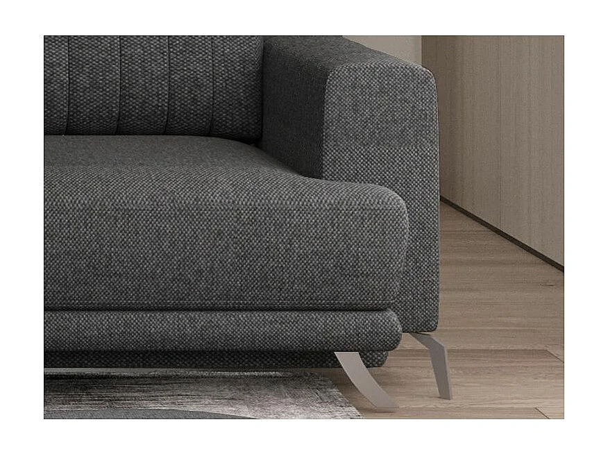 Designer 3/4-zits slaapbank in donkergrijze stof en chroomstalen poten Eliza 250 cm