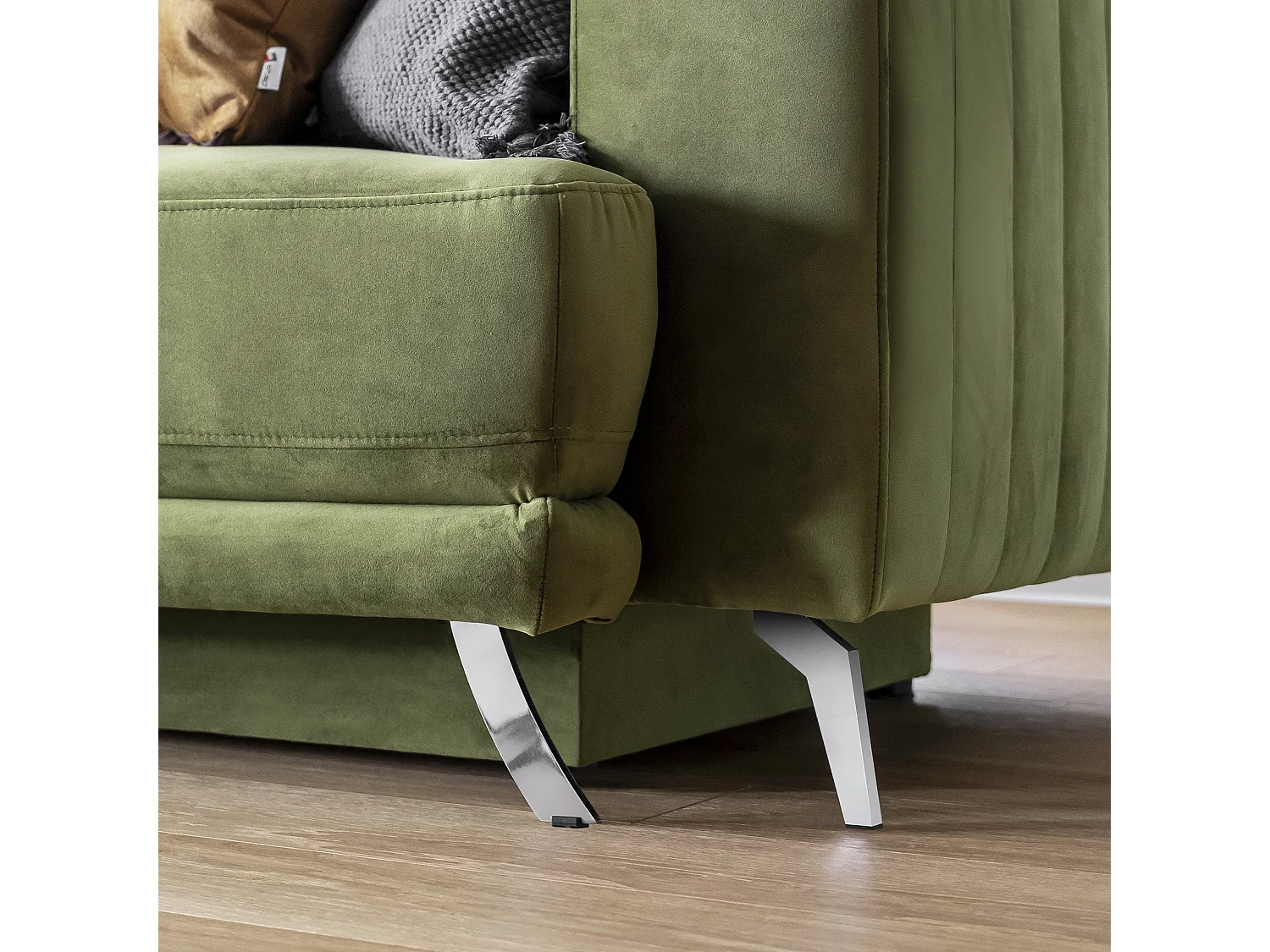 Designer 3/4-zits slaapbank in donkergrijze stof en chroomstalen poten Eliza 250 cm