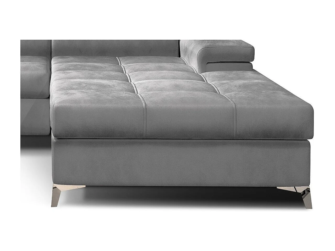 Canapé angle droit convertible velours gris clair avec appuis-tête réglables Rikaro 280cm