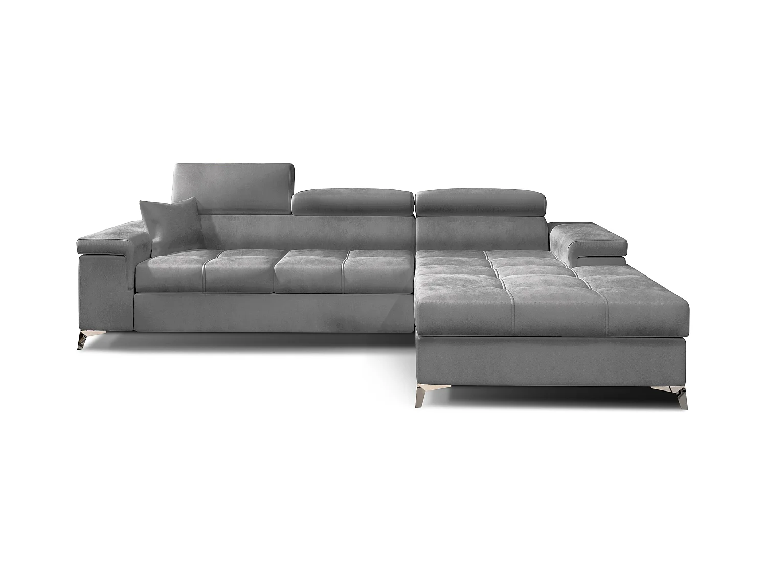 Canapé angle droit convertible velours gris clair avec appuis-tête réglables Rikaro 280cm