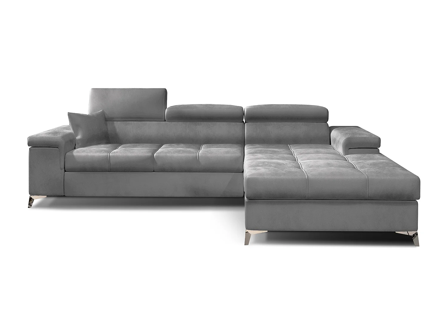 Canapé angle droit convertible velours gris clair avec appuis-tête réglables Rikaro 280cm