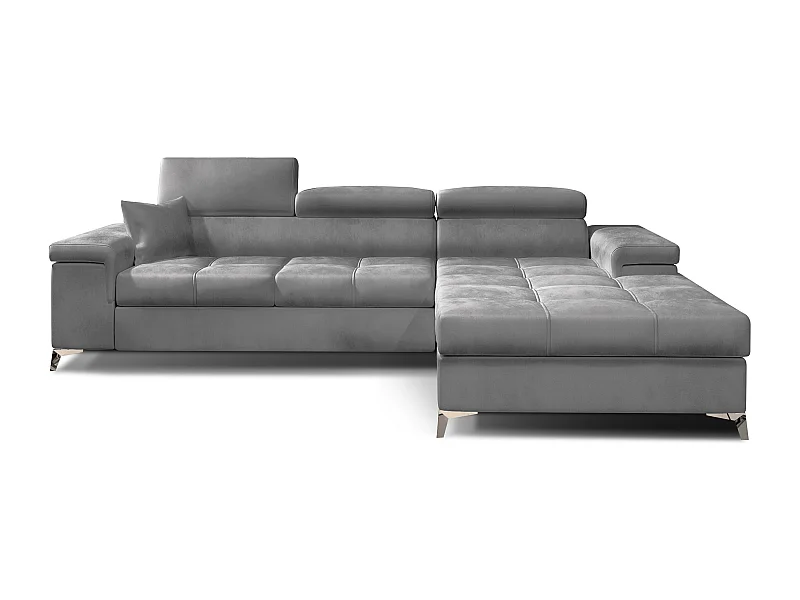 Canapé angle droit convertible velours gris clair avec appuis-tête réglables Rikaro 280cm