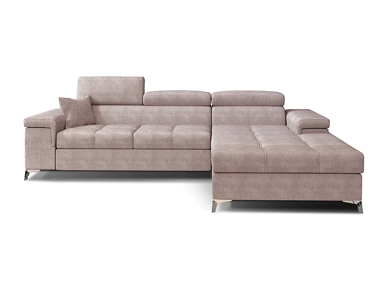 Converteerbare stoffen hoekbank met verstelbare hoofdsteunen Rikaro 280 cm-Kleur Lichtroze-juiste hoek
