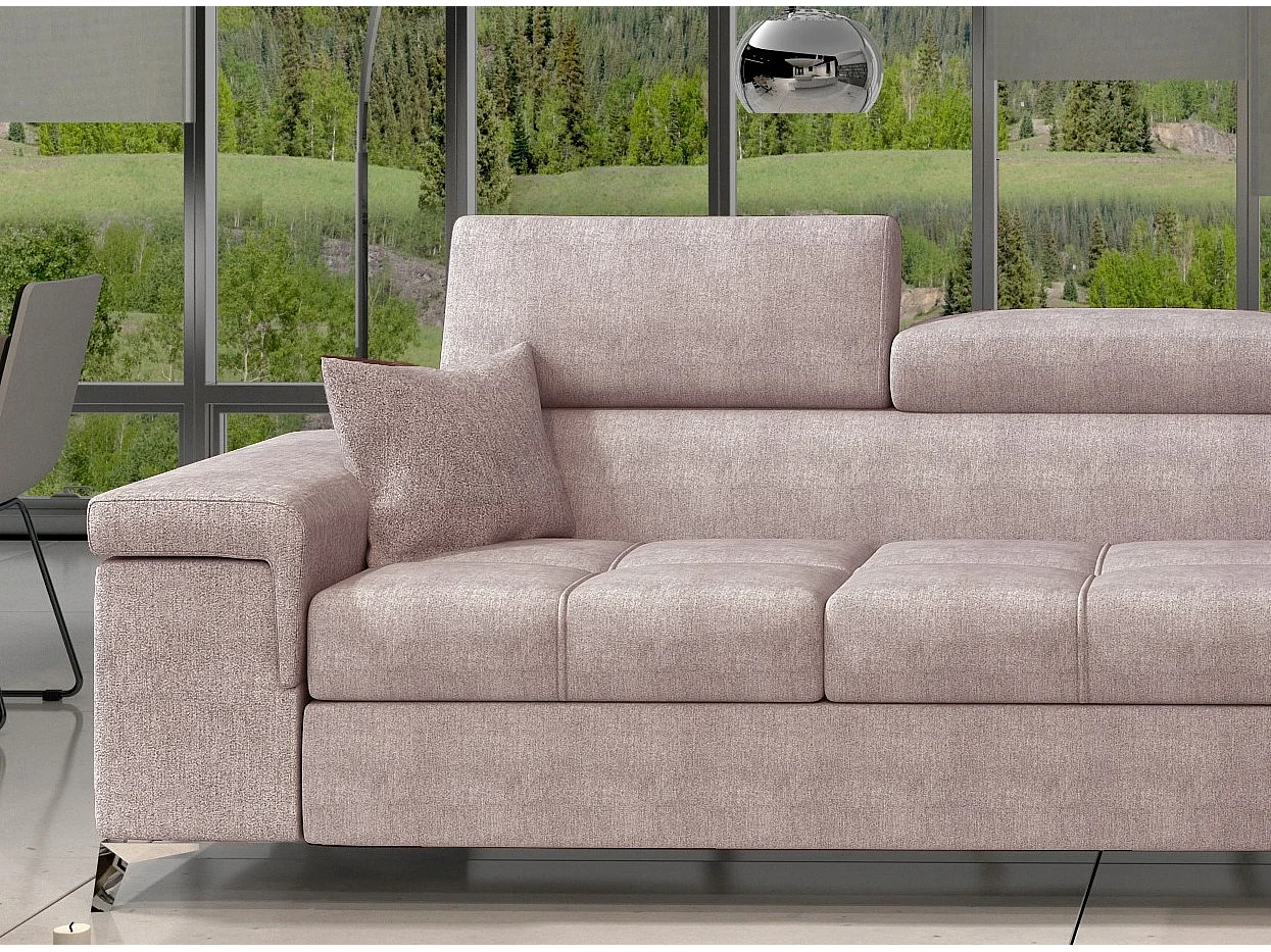 Canapé angle droit convertible tissu rose clair avec appuis-tête réglables Rikaro 280cm