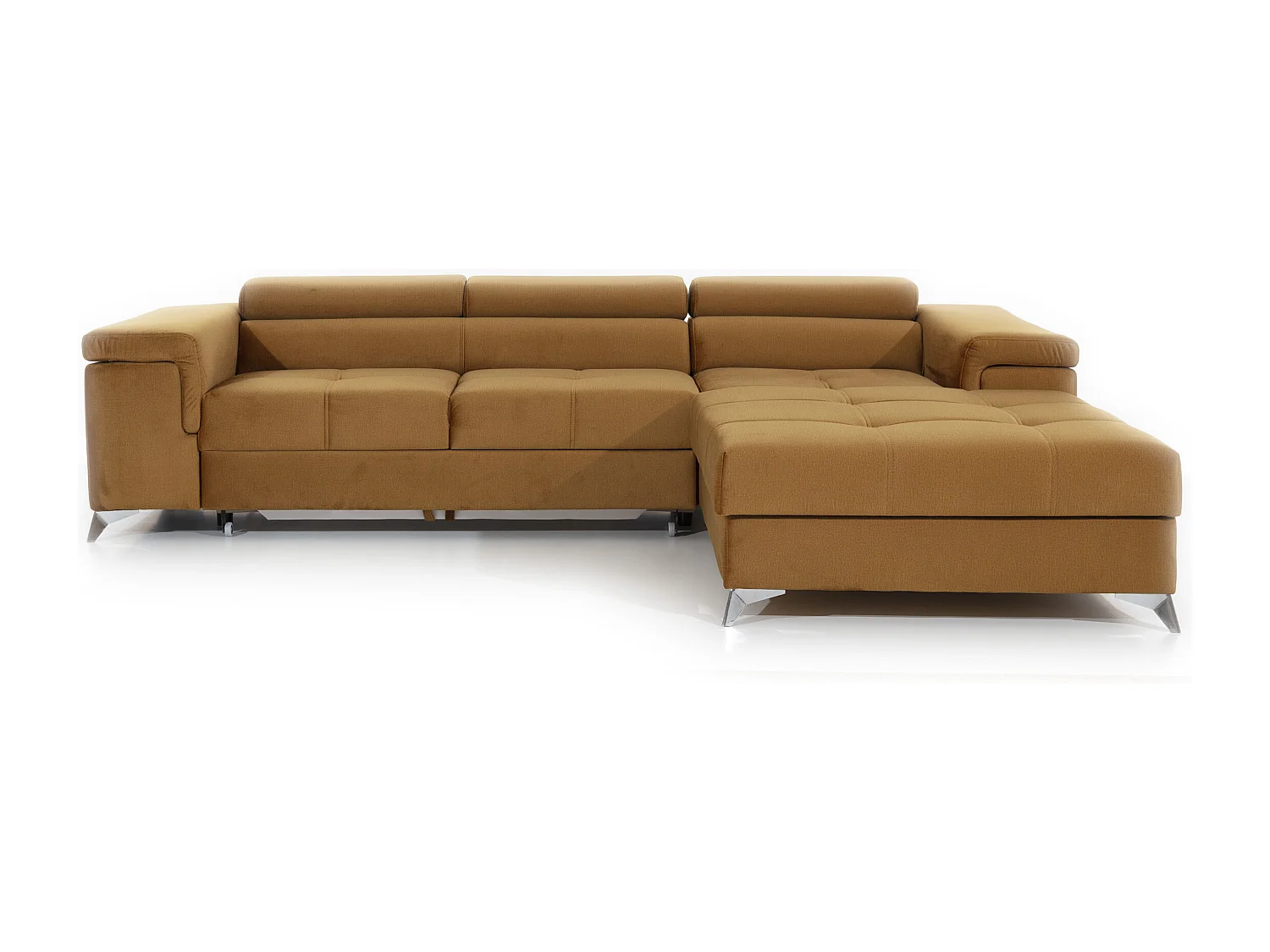 Canapé angle droit convertible tissu rose clair avec appuis-tête réglables Rikaro 280cm