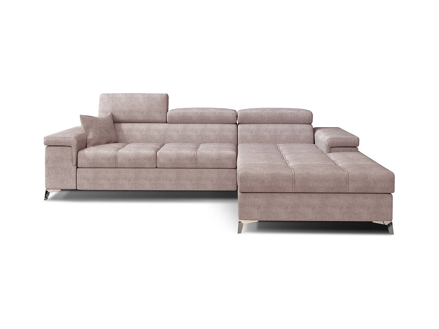 Canapé angle droit convertible tissu rose clair avec appuis-tête réglables Rikaro 280cm