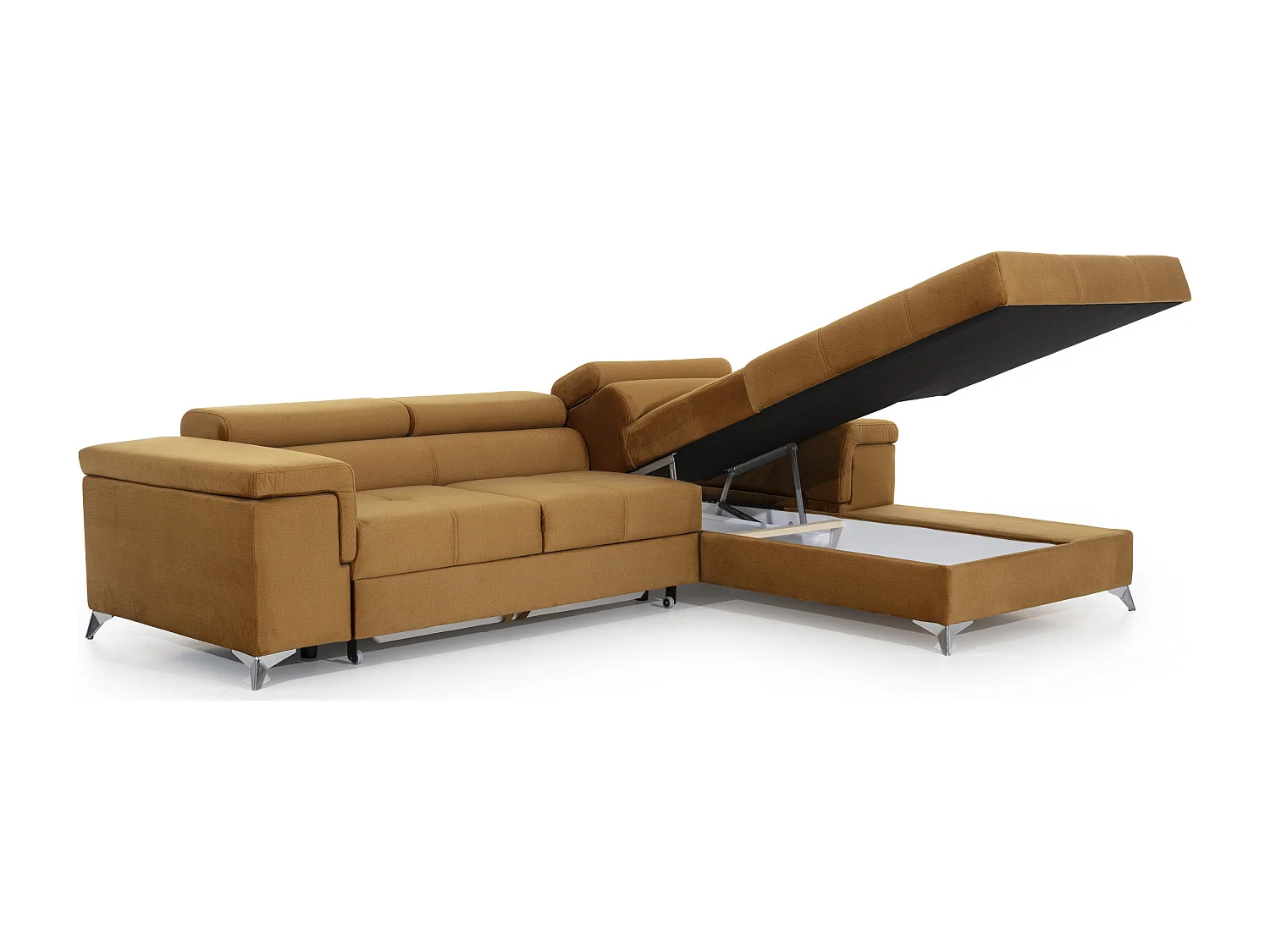 Canapé angle droit convertible tissu rose clair avec appuis-tête réglables Rikaro 280cm