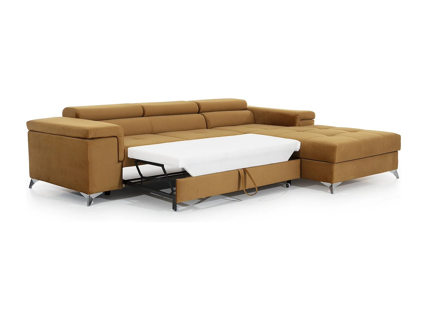 Canapé angle droit convertible tissu rose clair avec appuis-tête réglables Rikaro 280cm