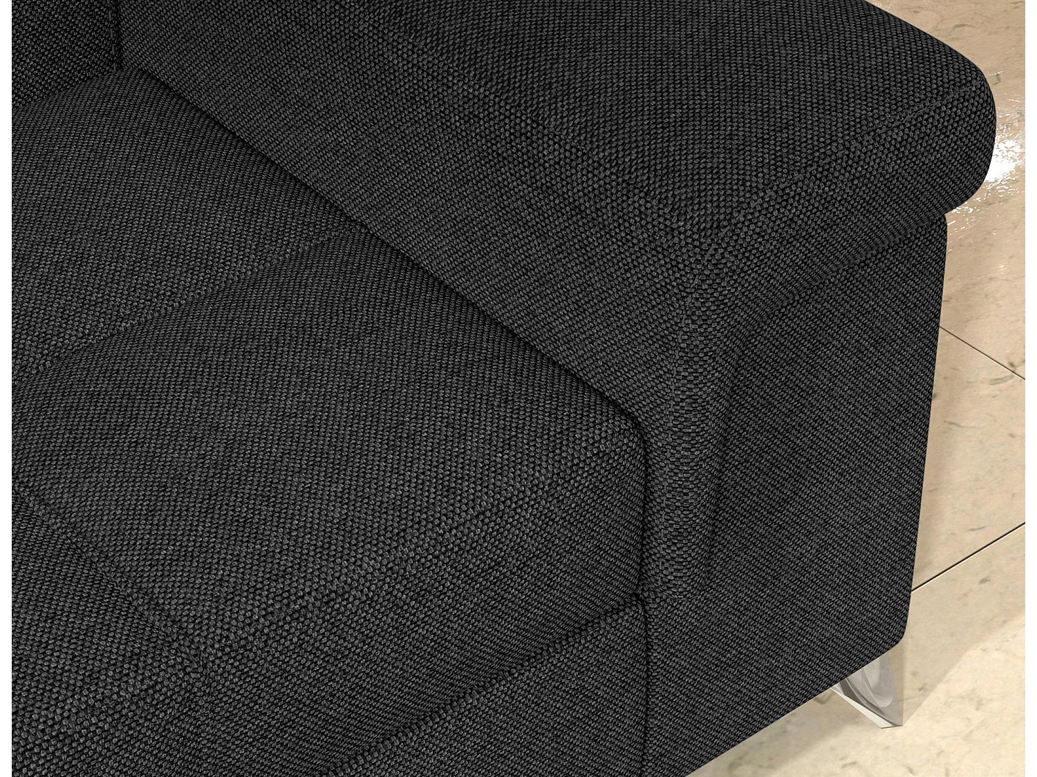 Canapé d'angle convertible tissu MARIDO - Coffre et appuis-tête réglables-Gris foncé-angle droit