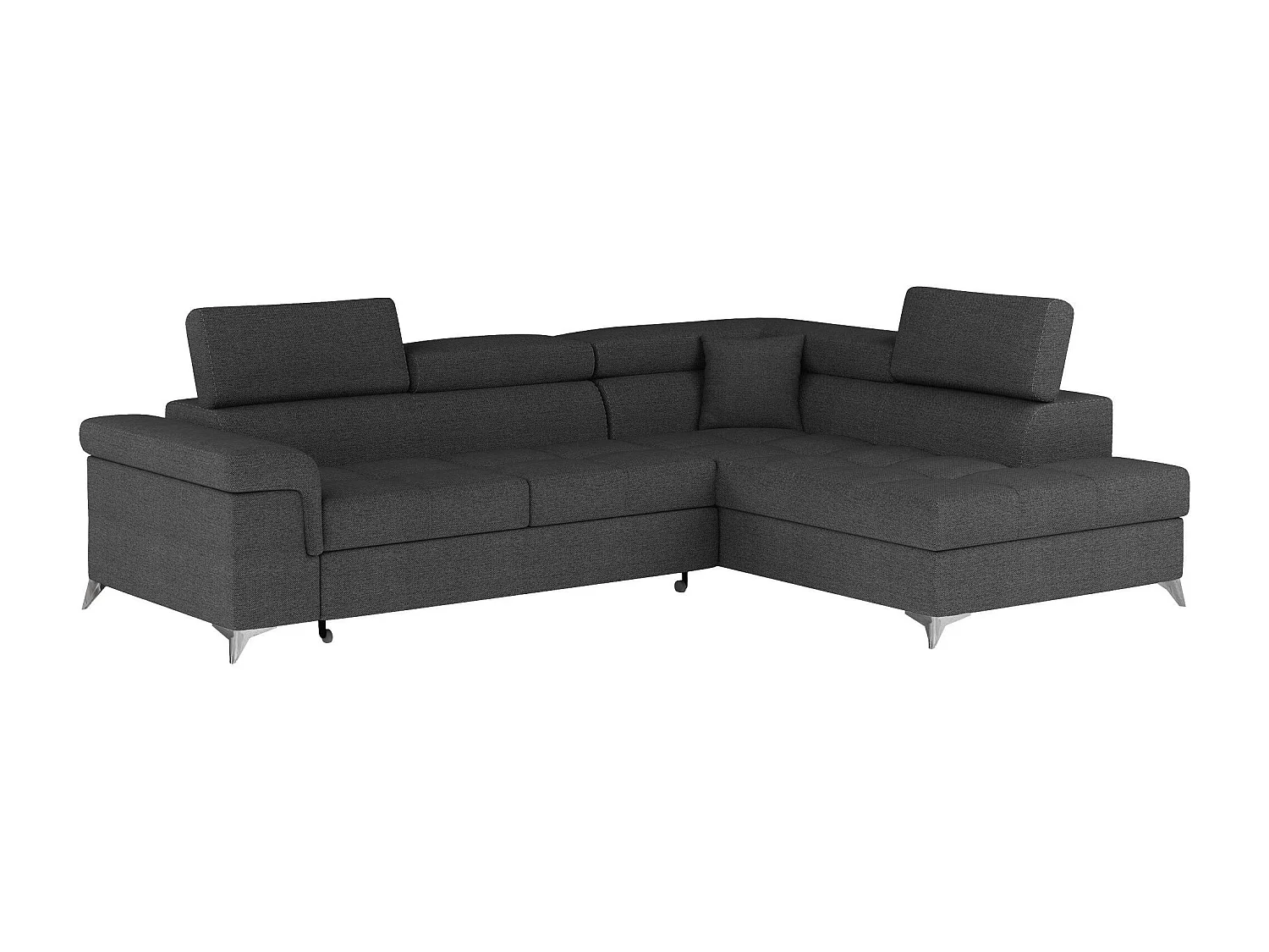 Canapé d'angle convertible tissu MARIDO - Coffre et appuis-tête réglables-Gris foncé-angle droit