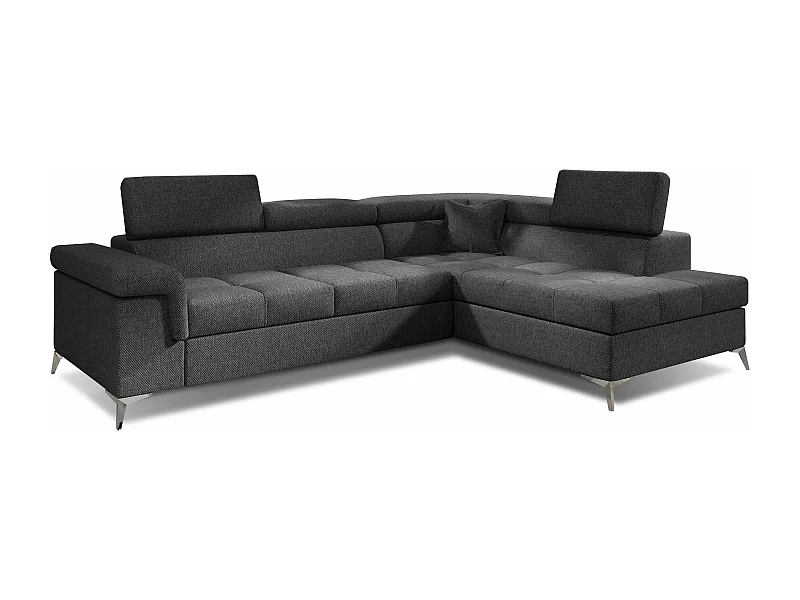 Canapé d'angle droit convertible tissu gris chiné Marido 275cm