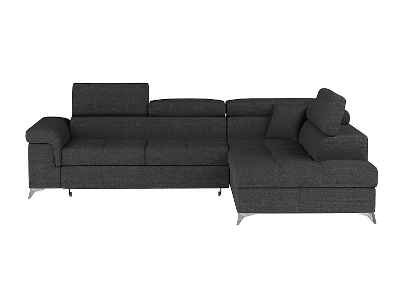 Canapé d'angle convertible tissu MARIDO - Coffre et appuis-tête réglables-Gris foncé-angle droit