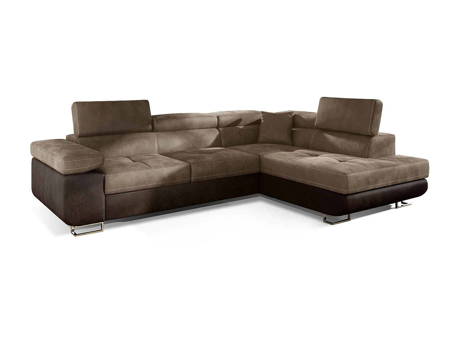 Fluwelen converteerbare hoekbank met opklapbare hoofdsteunen - Marka Collection-Kleur Bruin/lichtbruin-juiste hoek