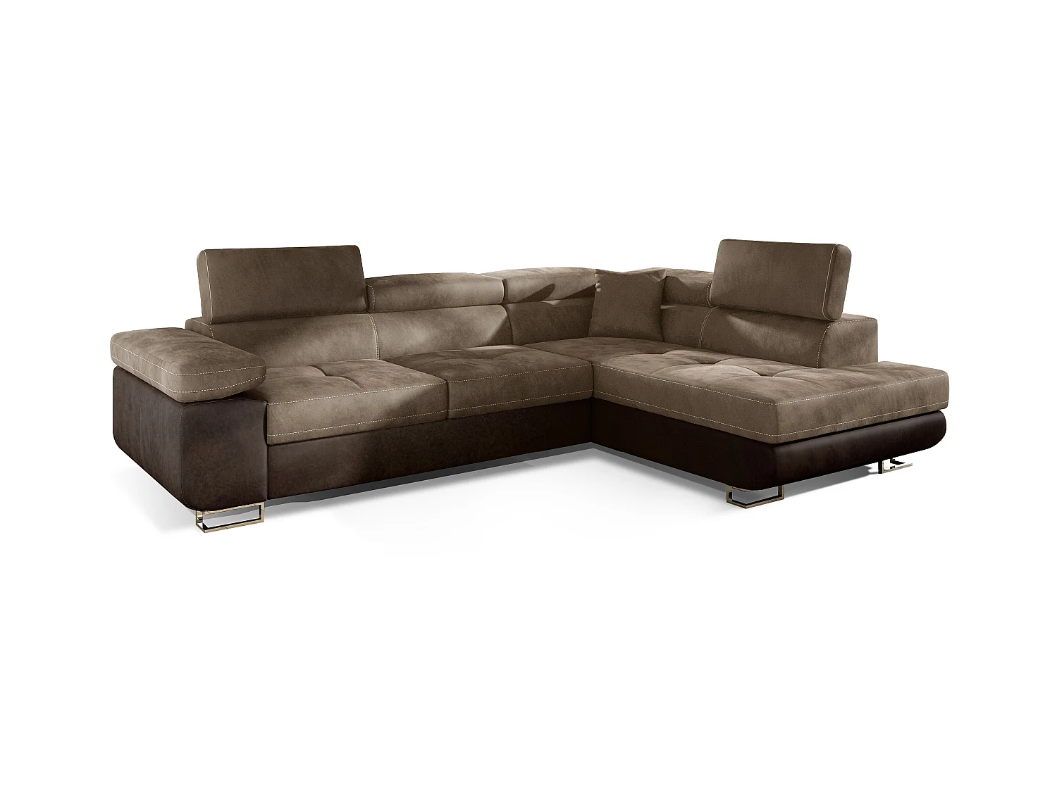 Canapé d'angle droit convertible velours marron clair et marron foncé Marka 275cm