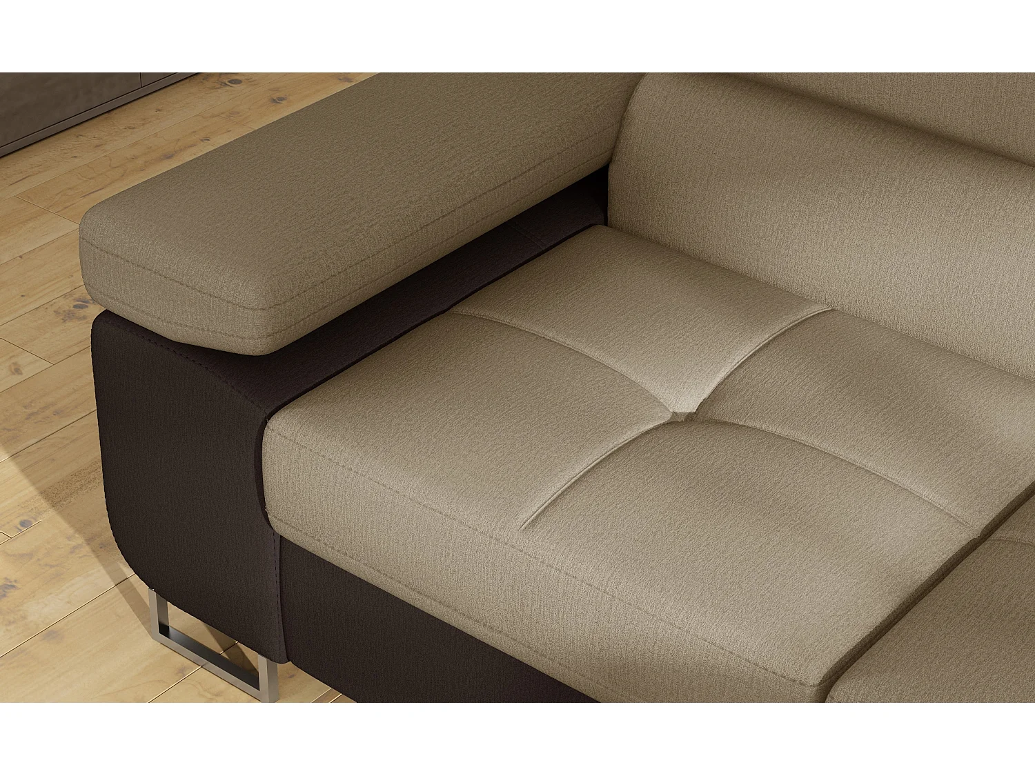 Sofá esquinero convertible en terciopelo con reposacabezas elevables - Colección Marka-Marrón/Marrón claro-Ángulos rectos