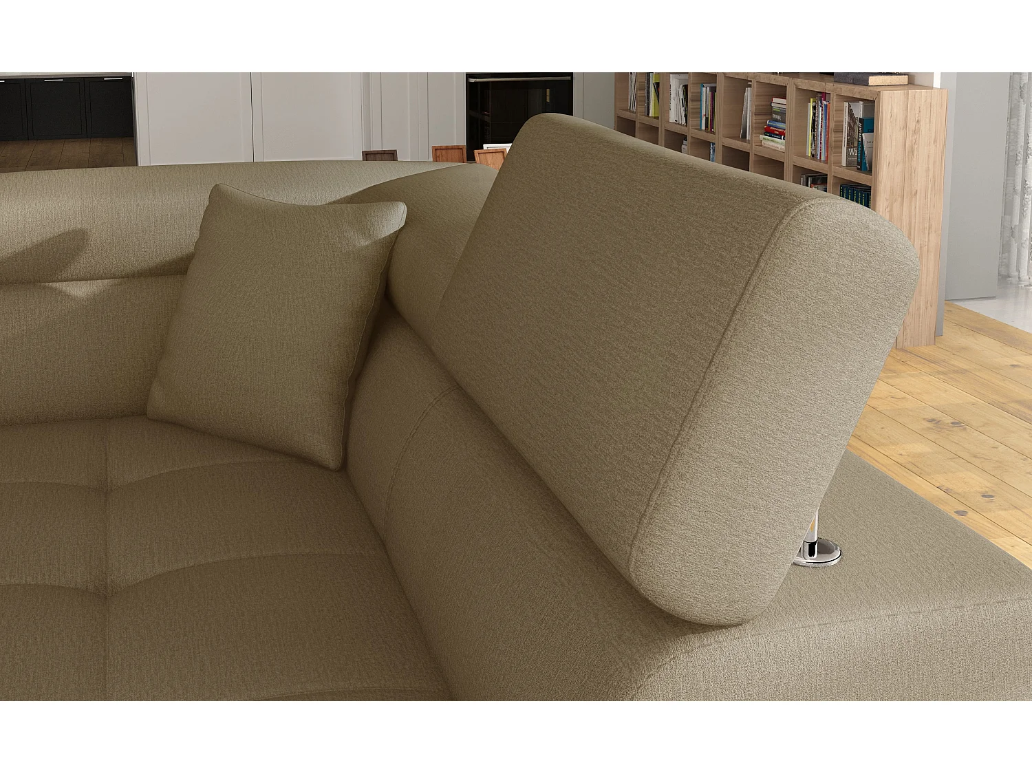 Sofá esquinero convertible en terciopelo con reposacabezas elevables - Colección Marka-Marrón/Marrón claro-Ángulos rectos