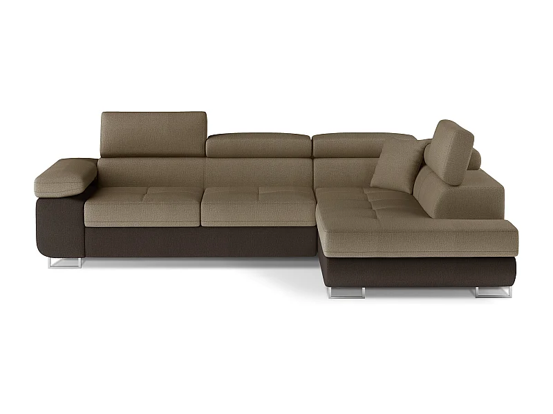Canapé d'angle convertible velours MARKA - Coffre et appuis-tête réglables-Marron/Marron clair-angle droit