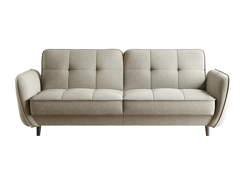 3-zits slaapbank in crème gewatteerde stof en zwarte houten poten Bizza 220 cm