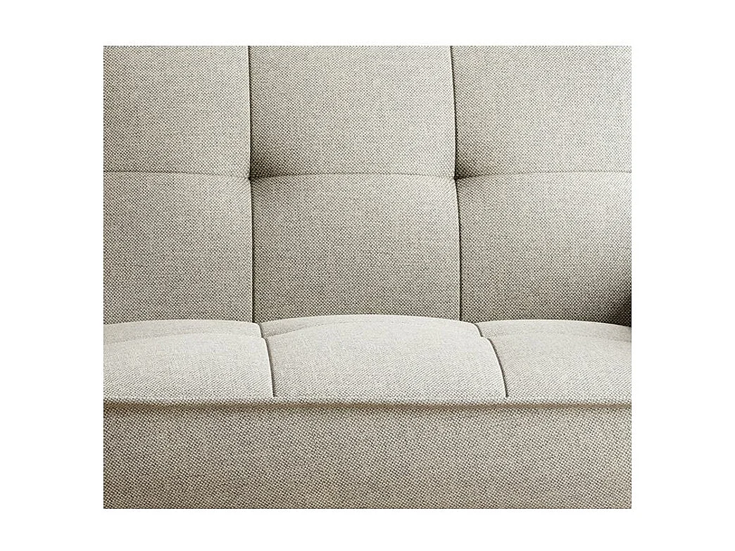 Canapé convertible 3 places tissu crème capitonné et pieds bois noir Bizza 220cm