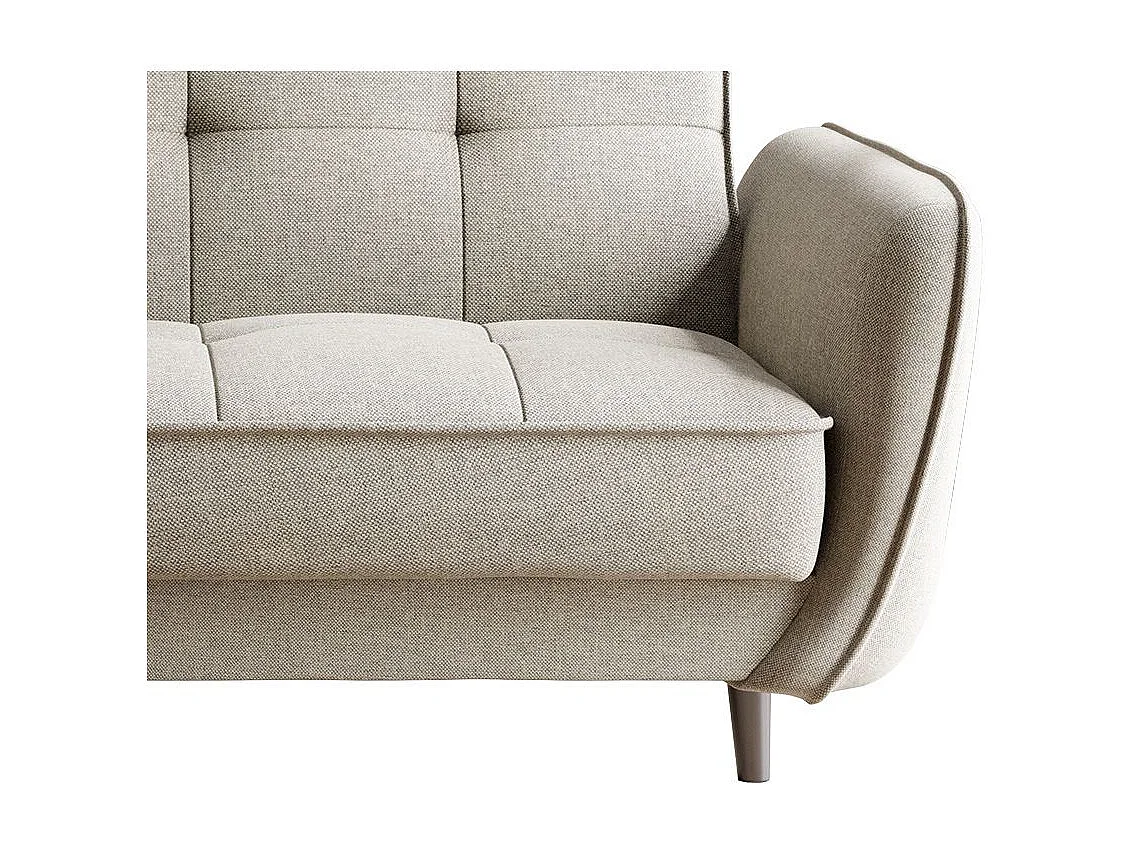 Canapé convertible 3 places tissu crème capitonné et pieds bois noir Bizza 220cm