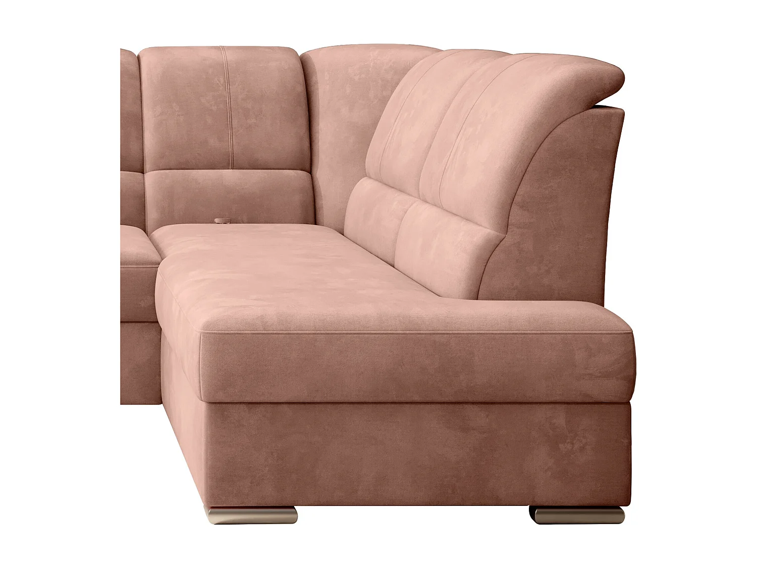 Canapé angle droit convertible tissu doux rose et pieds acier chromé Zabor 270cm