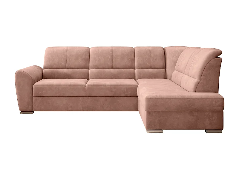 Canapé angle droit convertible tissu doux rose et pieds acier chromé Zabor 270cm