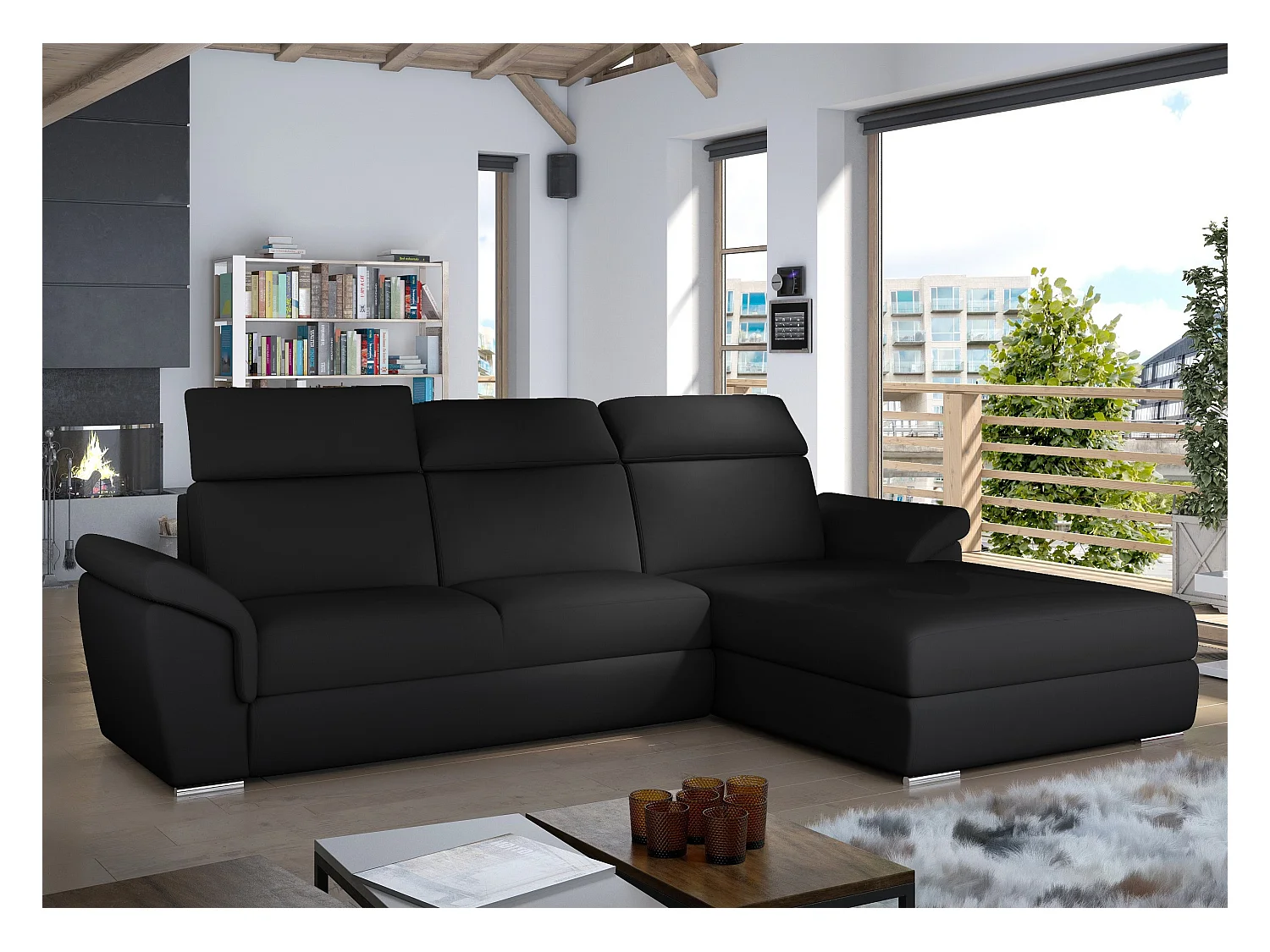 Suzy zwarte kunstleren hoekbank 272 cm