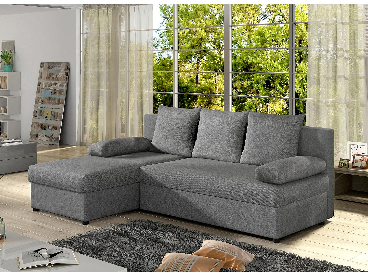 Canapé convertible angle réversible tissu gris chiné Gary 206cm