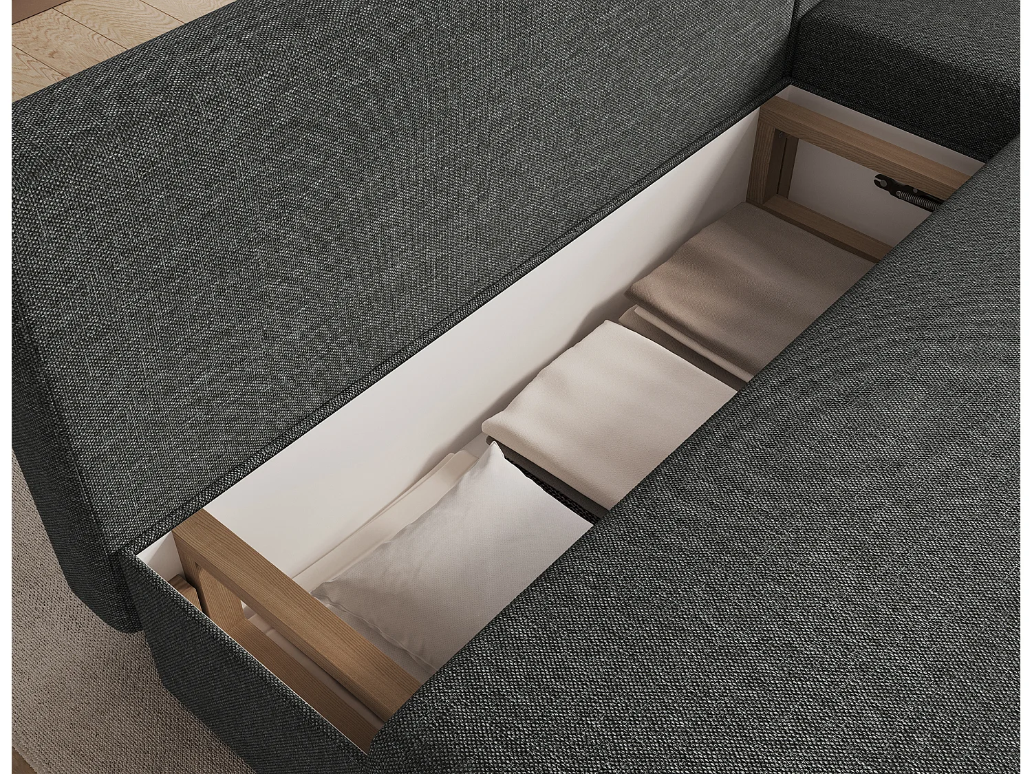 Canapé d’angle réversible convertible GARY en tissu côtelé – 206cm-Gris chiné